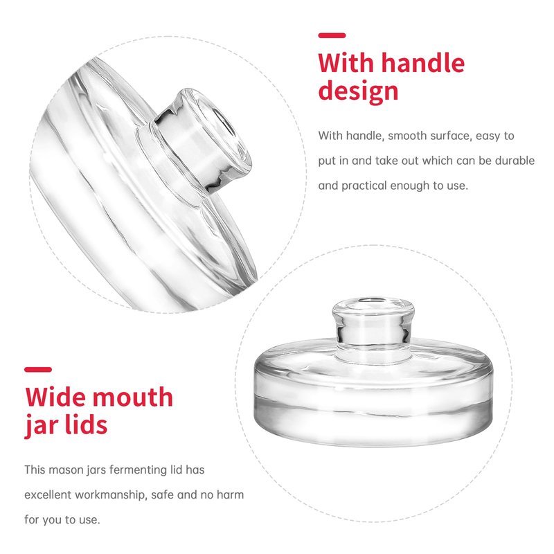 2Pcs Fermentation Glass Weights with Easy Grip Handles, Clear Canning Weights and Pickling Glass Weight for Wide Mouth Mason Jars, Fermenting Kit, Kimchi, Sauerkraut (2)