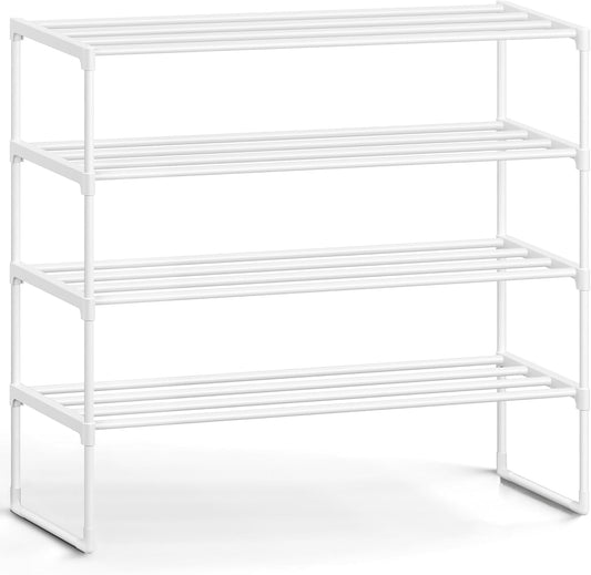 SONGMICS 4-Tier Shoe Rack - Stackable Metal Organizer for 20-25 Pairs | Pearl White, 11.8 x 36.2 x 29.1 Inches