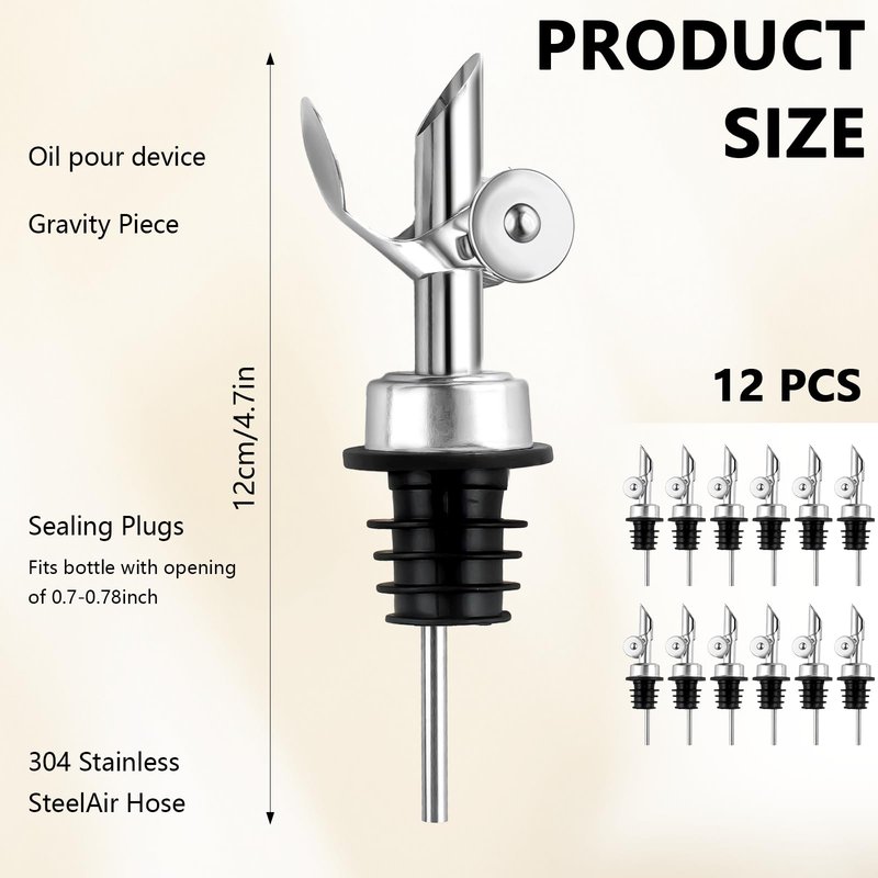 KoMvzyl 12 Pcs Weighted Stainless Steel Liquor Bottle Pourers Auto Flip Olive Oil Dispenser Spout Balsamic Alcohol Pourer Spouts