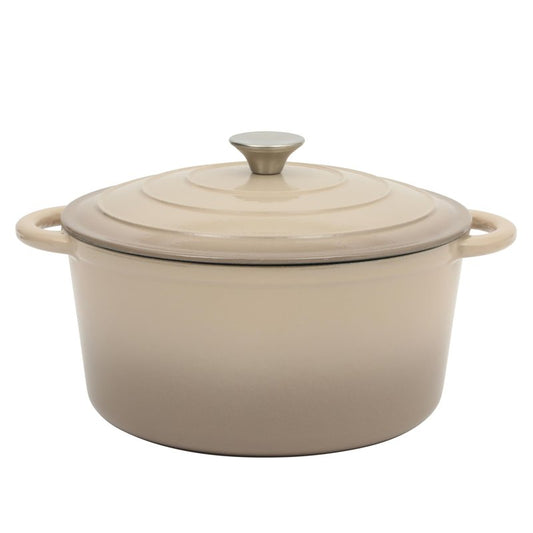 Gibson Home Addlestone 7 Qt Enameled Cast Iron Dutch Oven Pot with Lid – Round, Oven Safe to 500°F, Ideal for Bread Baking & Stews - Gradient Taupe