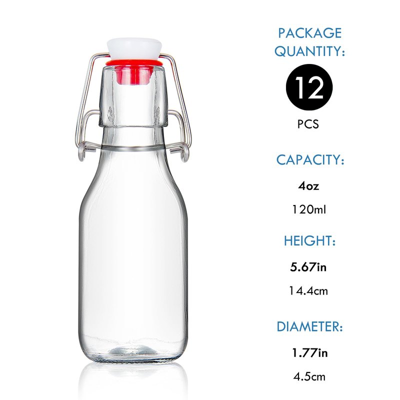 YEBODA 12 Pack 4oz Swing Top Glass Bottles,Small Flip Top Glass bottles with airtight Caps for Home Brewing,Kombucha,2nd Fermentation,Kefir,Beverages,Soda,Oils,Vinegar,Limoncello,Vanilla extract