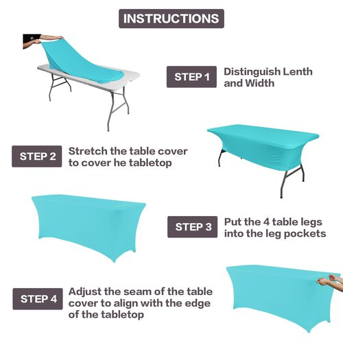 IVAPUPU 2 Pack 4FT Table Cloth for Rectangular Fitted Events Stretch Blue Mist Table Covers Washable Cover Spandex Tablecloth Protector for Party, Wedding, Cocktail, Banquet, Festival