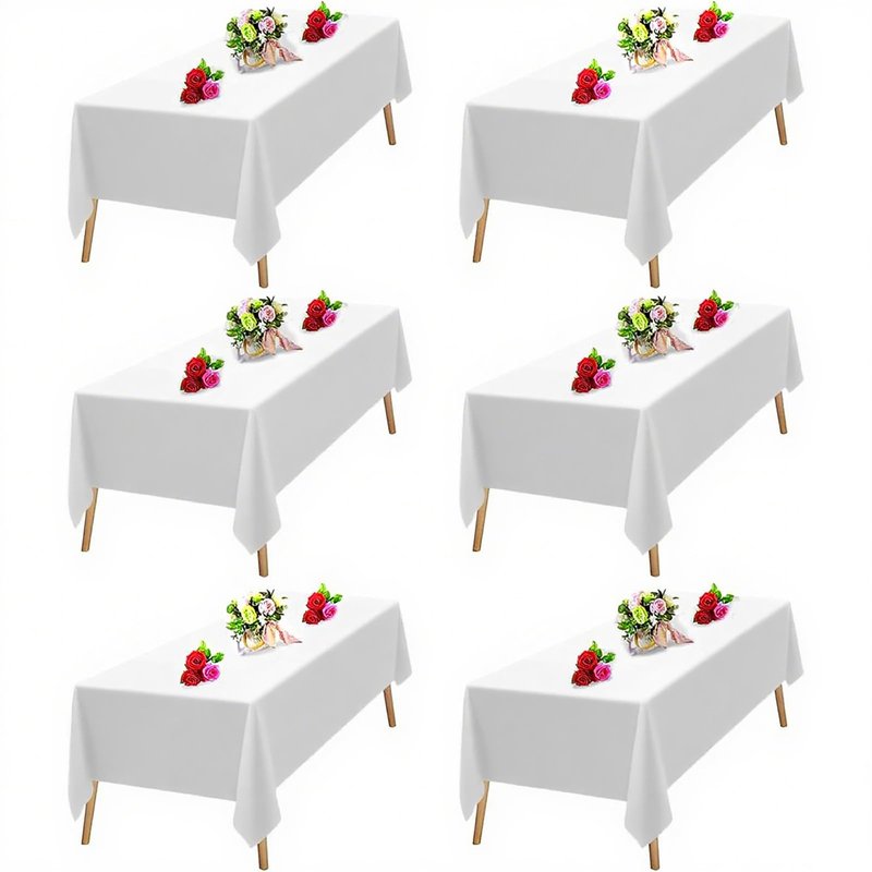 OUDIS White Table Cloth Rectangle,6 Packs 60x102 Inches Tablecloth for 6 Foot Rectangle Tables,Professional Polyester Fabric Table Cover for Wedding, Party,Valentine Decor,Banquet Occasion Decorations
