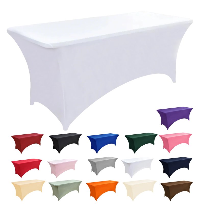 ZarzaaSik 2-Pack 6ft White Spandex Table Covers for Rectangle Standard Folding Tables - Wrinkle Resistant Stretch Tablecloths - Ultimate Fitted Table Protector for Parties, Trade Shows, Banquet