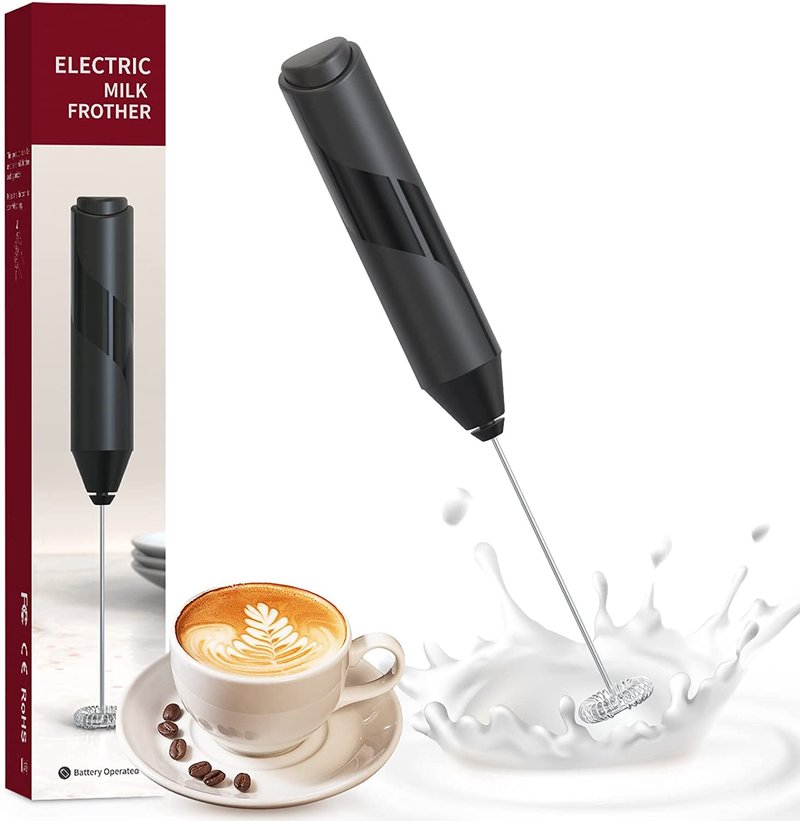 Milk Frother for Coffee, Handheld Battery Operated Electric Milk Frother for Coffee, Latte, Hot Chocolate, Macha, Portable Mini Drink Mixer Blender with Stainless Steel