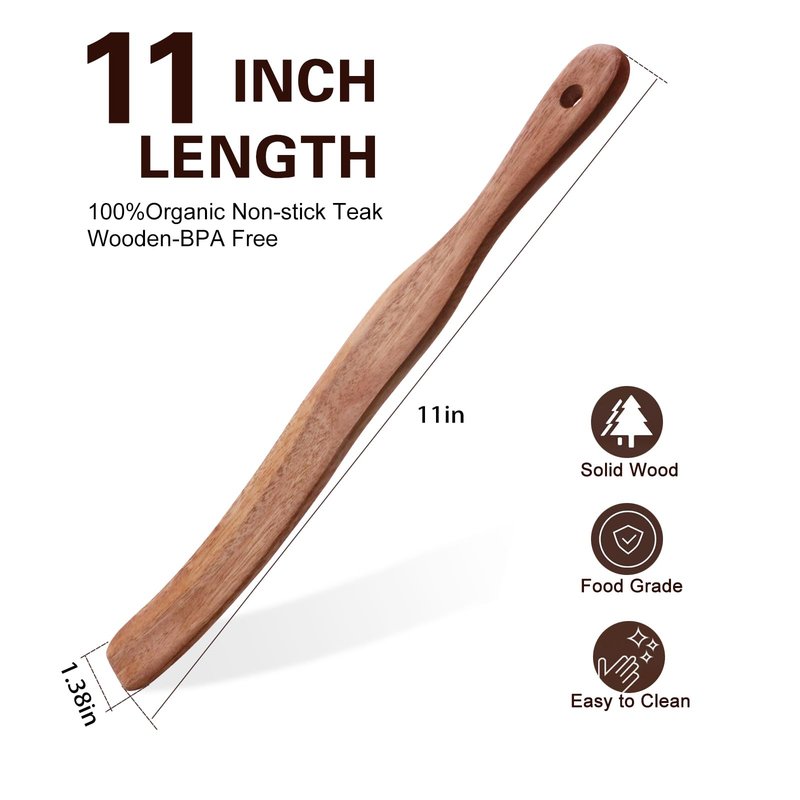 Spurtle for Sourdough Starter, Mixing, dough whisk, Reaching Bottom of Jar, Natural from High Moist Resistance Teak, wooden bread making tools, NonStick Cookware