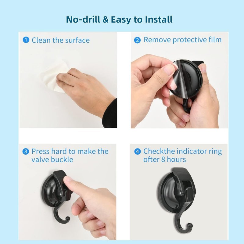Aby coolswi Heavy Duty Vacuum Suction Cup Hooks for Kitchen，Bathroom and Restroom, Easy to Install and Remove, No Hole Punched, Super Suction Wreath Hanger for Decorations (2, Black)