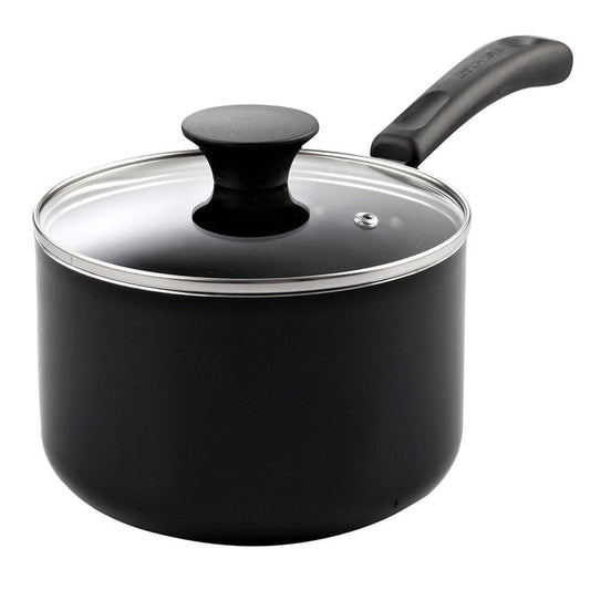 Cook N Home Nonstick Sauce Pan with Glass Lid 2-Qt, Multi-purpose Pot Saucepan Kitchenware, Black, Aluminum