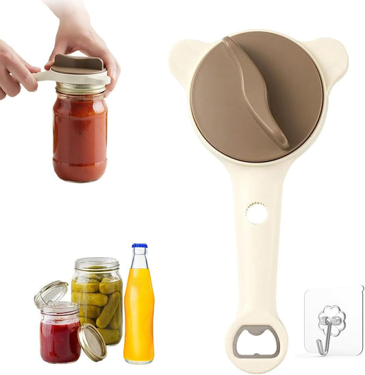 Skiennix Jar Opener - 4 in 1 Multi-Purpose Adjustable Stainless Steel Lid Remover for Seniors & Arthritis | Fits Jars, Bottles & Cans