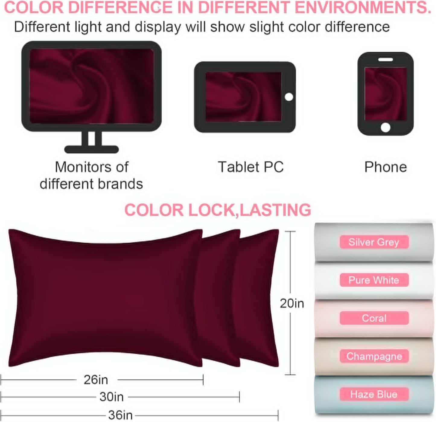 Regine Switzerland Mulberry Silk Pillowcase - Standard Size, Hidden Zipper, Soft & Breathable, Burgundy Red