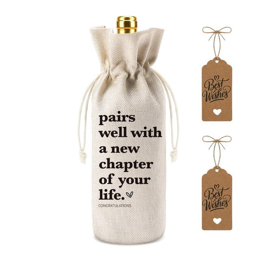XFW 1 Pcs Funny New Chapter Wine Bag New Beginnings Gifts for Women Men Farewell Gifts for Friends Going Away Gifts for Coworkers Women Men Moving Away Gifts for Friends New Teacher Gifts