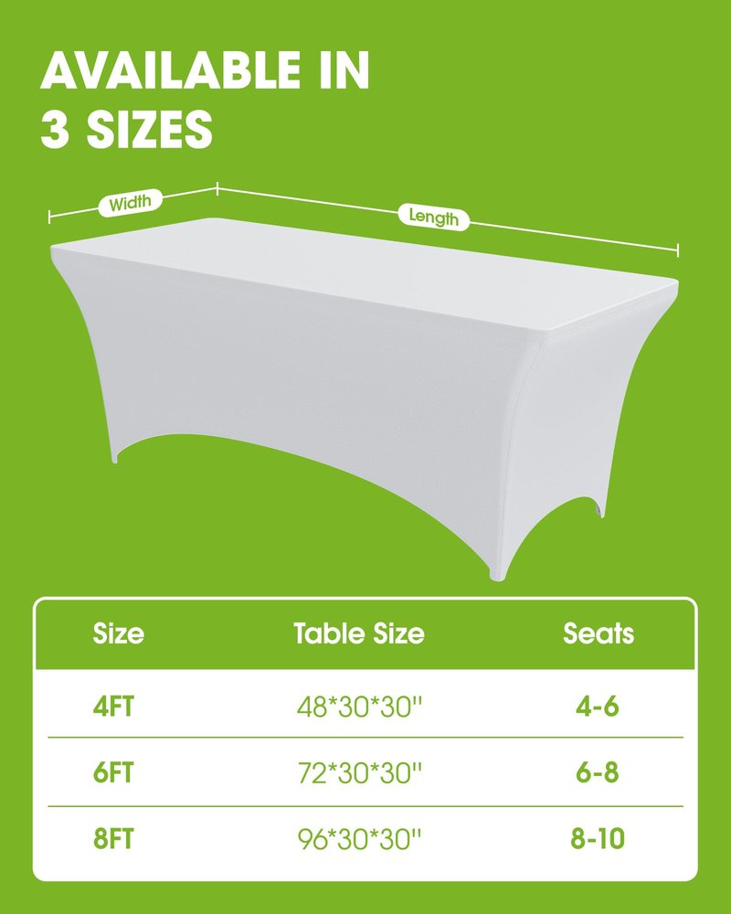 Pureegg Spandex Tablecloth 6ft - 4 Pack, Fitted and Tight Cloth for Rectangle Table, Wrinkle-Free and Stretch Table Cover for Party, Wedding, Banquet and Birthday, White