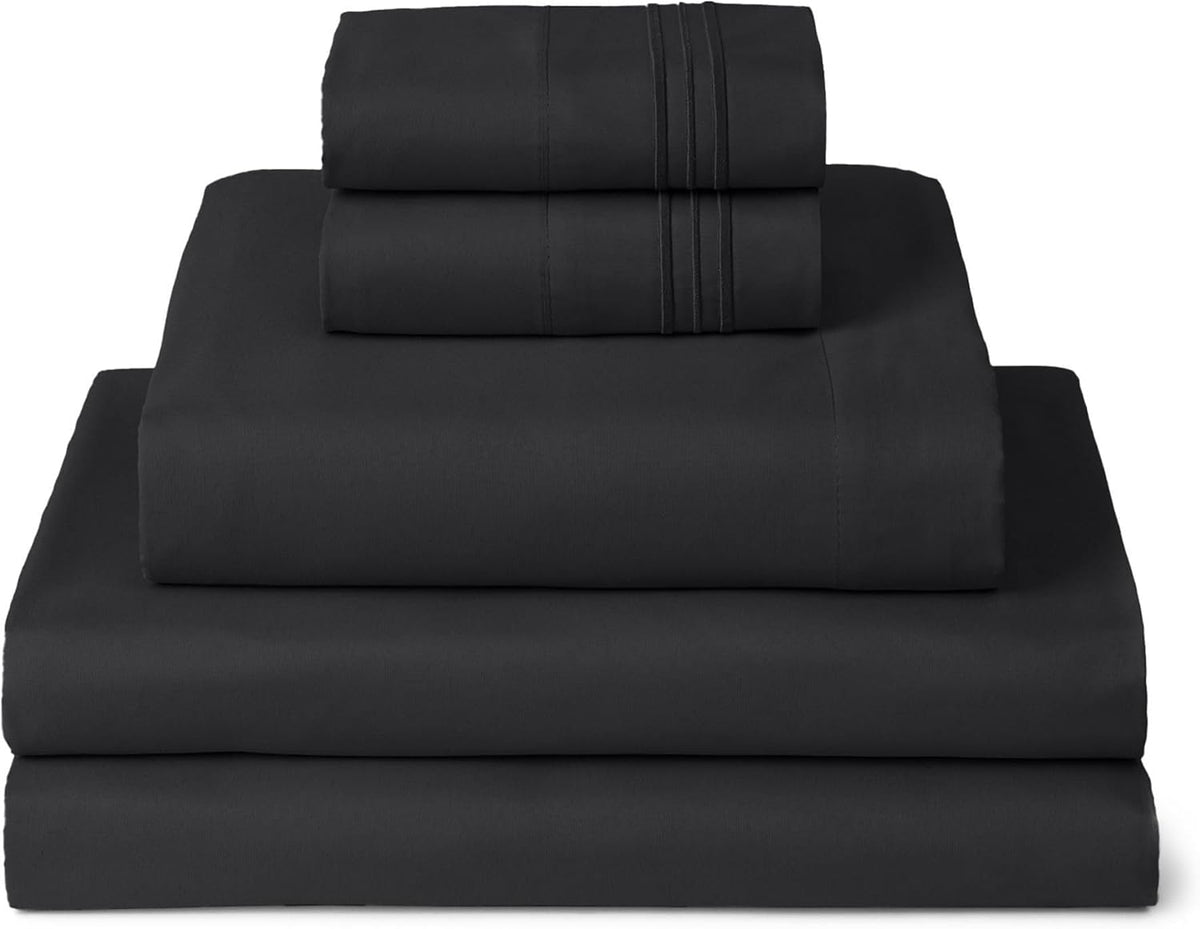 Mellanni Split King Sheets Set - 5 PC Hotel Luxury Bedding | Extra Soft, Cooling, Wrinkle Resistant (Black)