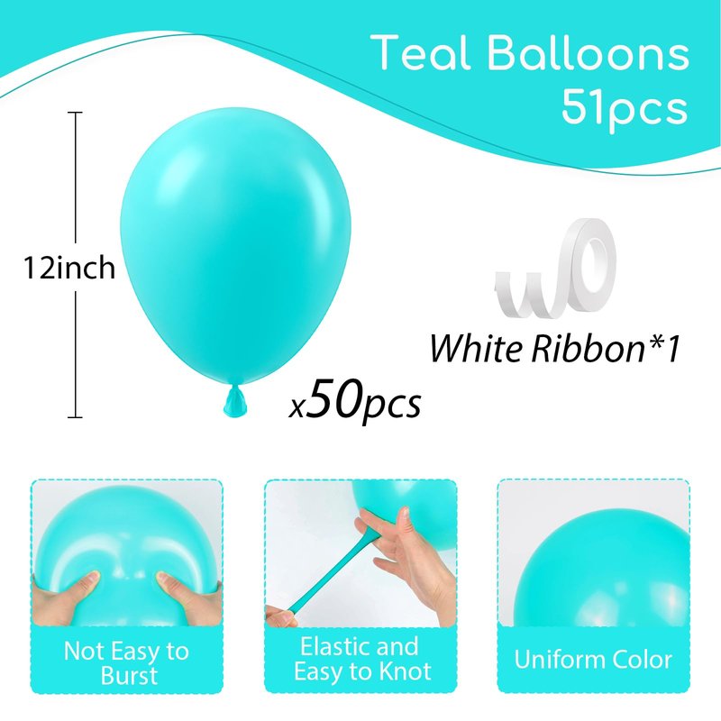 Teal Balloons 12 inch, Turquoise Latex Balloons 50pcs Party Balloons for Birthday Wedding Baby Shower Gender Reveal Bridal Birthday Party Decorations