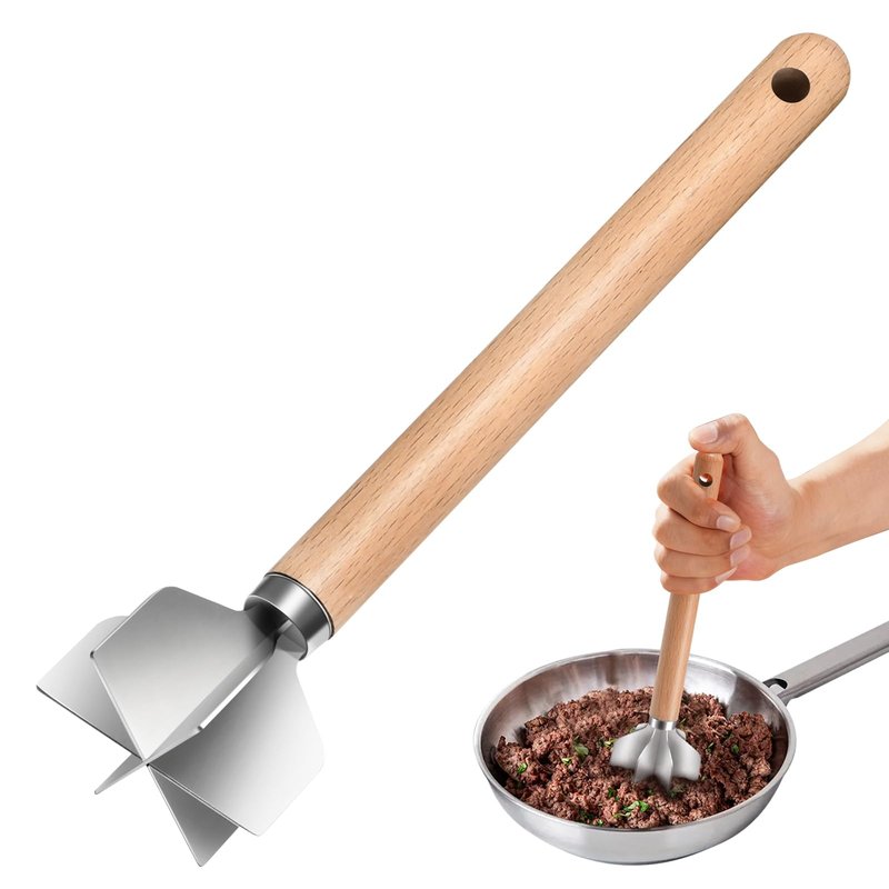 11 inch Stainless Steel Meat masher with 6 Blades, Metal Potato Masher, Ground Beef chopper tool, Suitable For Making Ground meat, Mashed potatoes, Jam and more（one pack)