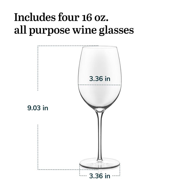 Libbey Signature Kentfield All Purpose Wine Glasses Set of 4, Red and White Long Stem Wine Glasses, Curvature Wine Glass Gift Set for All Occasions