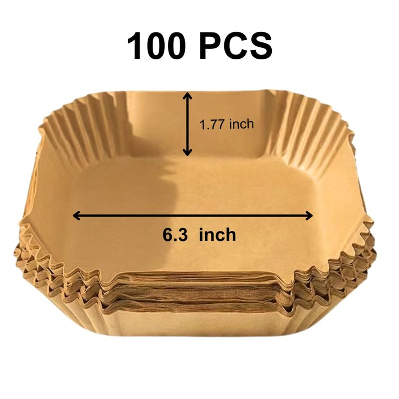 Air Fryer Paper Liners,100PCS Natural Parchment Paper for Air Fryer,Oil-proof Water-proof, Food Grade Parchment for AirFryer, Steamer, Microwave Etc (square 6.3 inch)