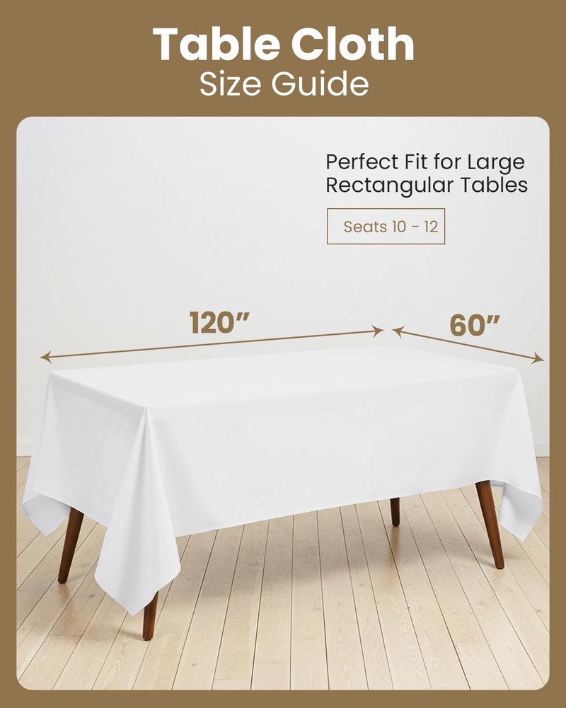Utopia Kitchen Rectangle Table Cloth 2 Pack [60x120 Inches, White] Tablecloth Machine Washable Fabric Polyester Table Cover for Dining, Buffet Parties, Picnic, Events, Weddings and Restaurants