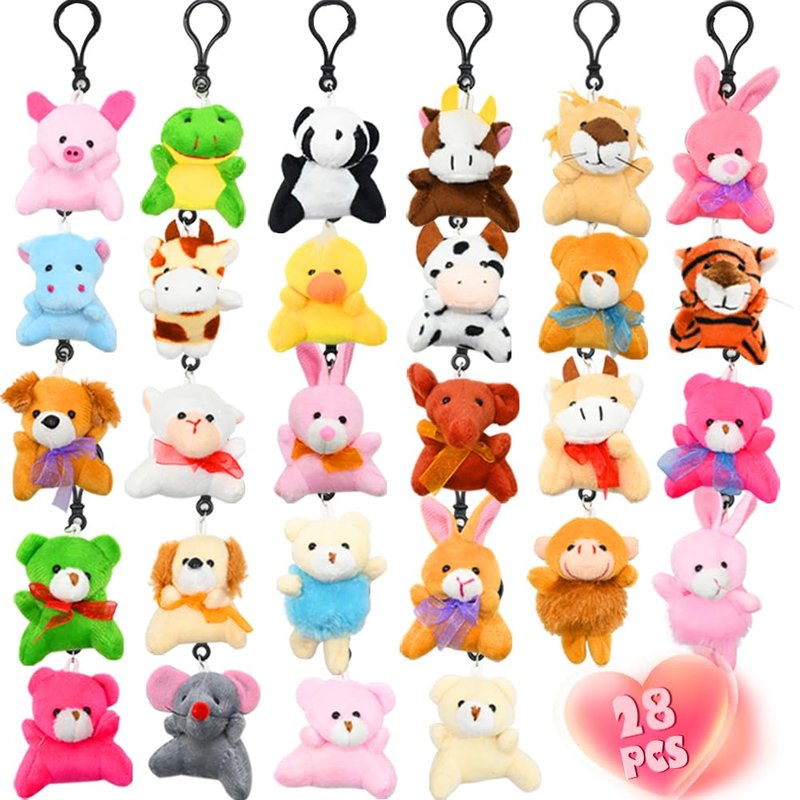 LUKBERA 28Packs Plush Animals Keychain, Stuffed Animals Keychain Toys for Easter Egg Fillers Classroom Exchange Gifts Goodie Bag