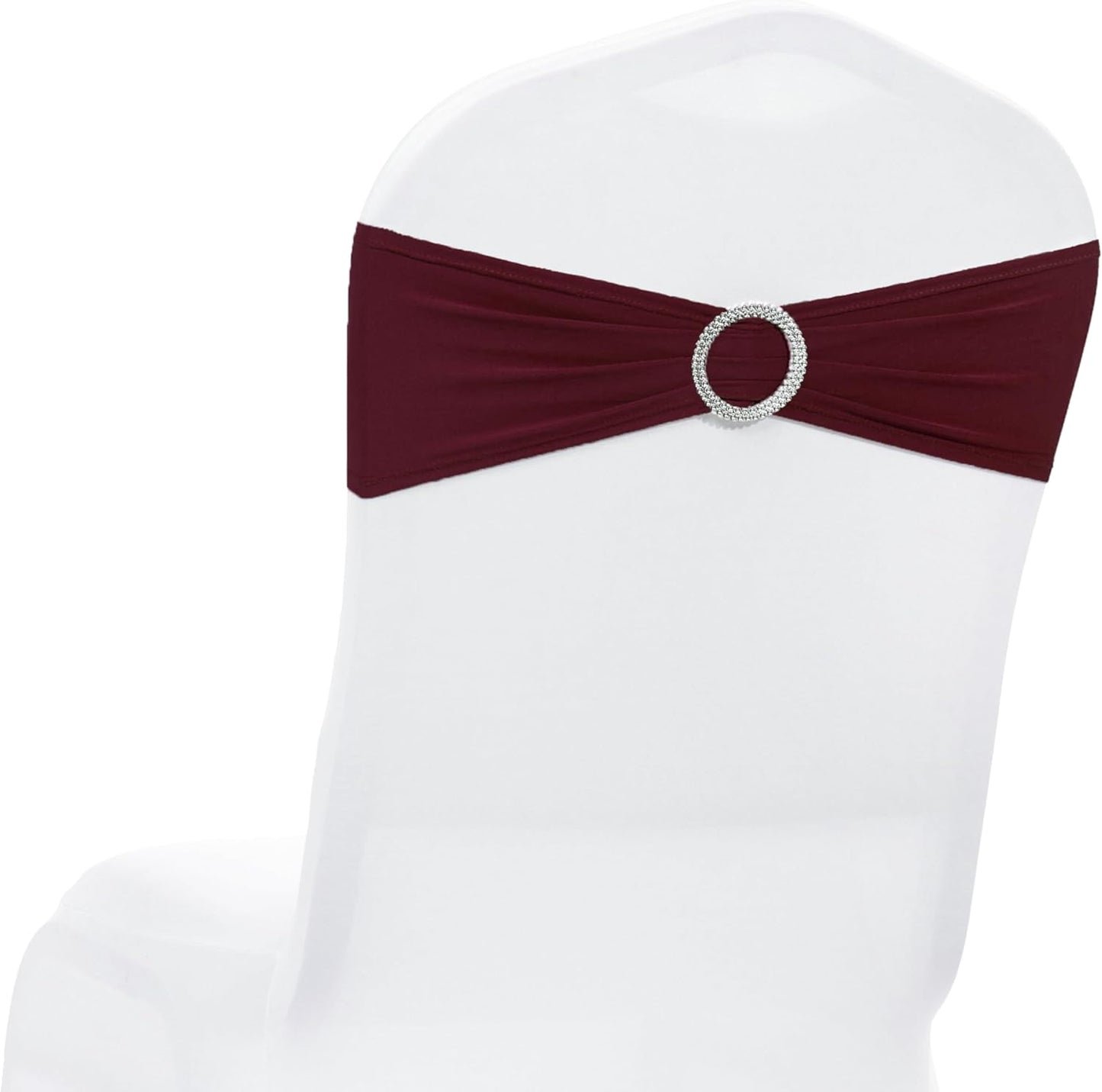 MDS Spandex Chair Sashes - Pack of 150 Elastic Stretch Bows with Buckle Slider for Wedding Decor - Burgundy