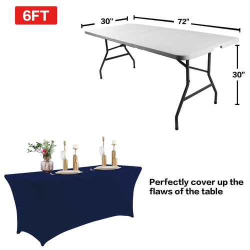 IVAPUPU 6FT Table Cloth for Rectangular Fitted Events Stretch Jean Blue Table Covers Washable Cover Spandex Tablecloth Protector for Party, Wedding, Cocktail, Banquet, Festival