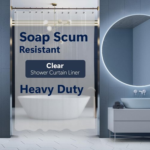 Epica Shower Curtain - Heavy-Duty Clear Vinyl Liner 72x72 | Stain & Soap Scum Resistant, Rust-Proof Grommets