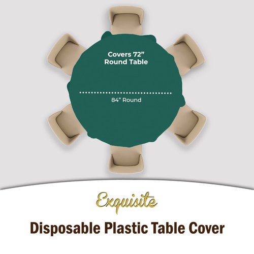 Exquisite Party Solids 6-Pack Premium Plastic Tablecloth 84in. Round Plastic Table Cover - Dark Green