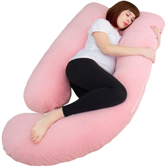 AMCATON 60 Inch Pregnancy Pillows for Sleeping, Extra Large U Shaped Body Pillow, Pregnancy Pillow, Maternity Pillow for Pregnant Women with Velour Cover (Pink)