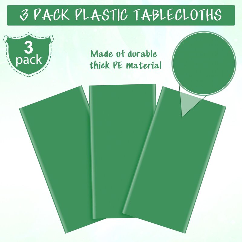 YIDAKO 3Pcs Green Tablecloths for Rectangle Tables,Disposable Plastic Table Cloth,Waterproof Green Table Cover for Graduation Birthdays Weddings Anniversary Party Decorations,54 x 108 Inch