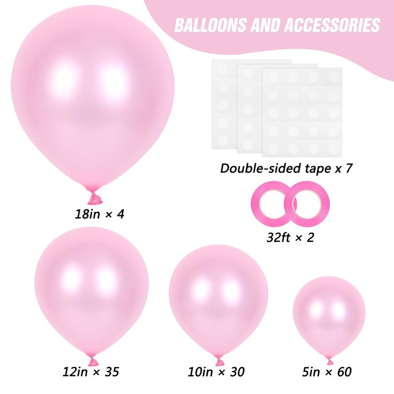 RUBFAC Pearl Pink Balloons 129pcs Different Sizes Pack of 18 12 10 5 Inch, Latex Balloon Garland Arch Kit for Wedding Princess Birthday Party Baby Shower Engagement Bachelorette Decorations
