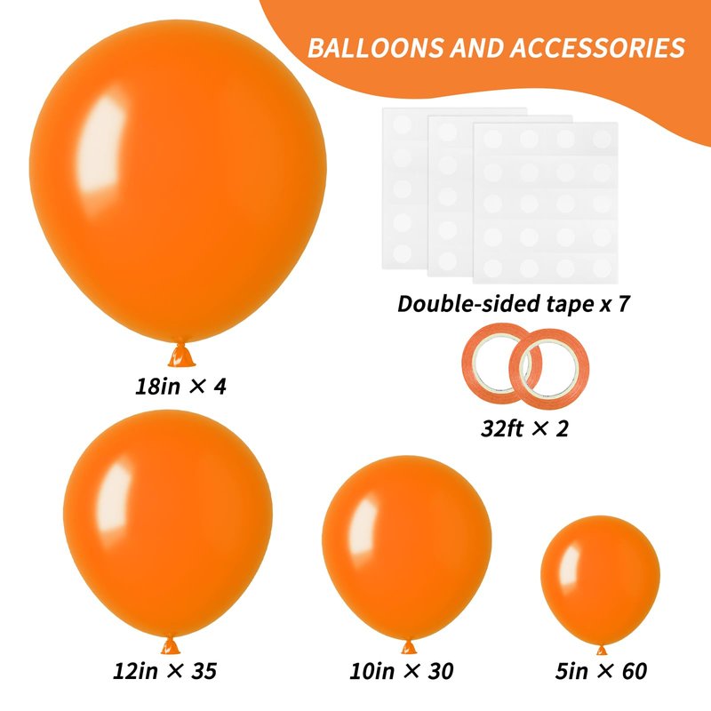 RUBFAC 129pcs Orange Balloons Different Sizes 18/12/10/5 Inches, Burnt Orange Fall Balloon Arch Kit Garland for Halloween Thanksgiving Party Baby Shower Birthday Decoration