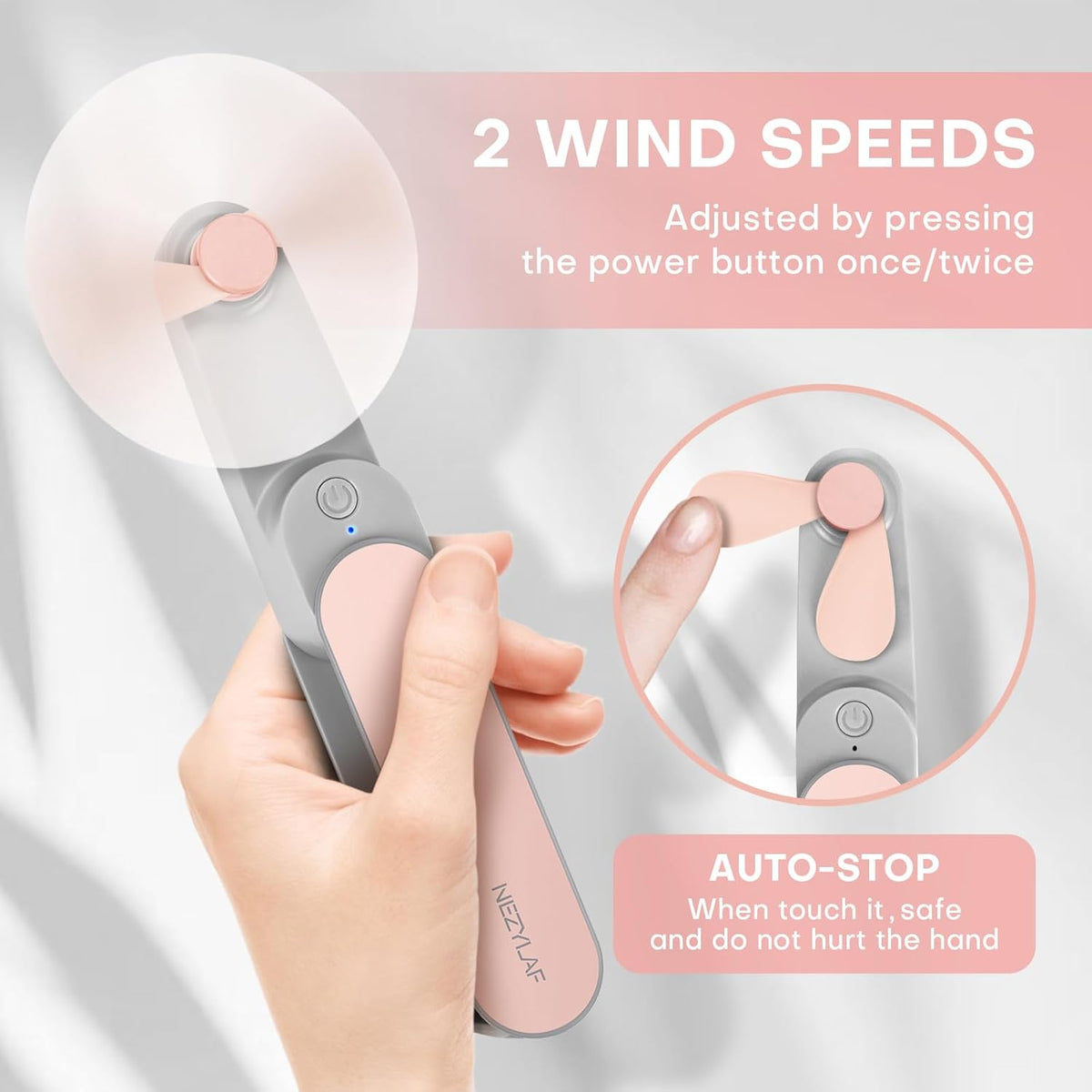 Nezylaf Portable Mini Handheld Fan - Rechargeable Personal Fan for Travel | 9-15 Hours Runtime