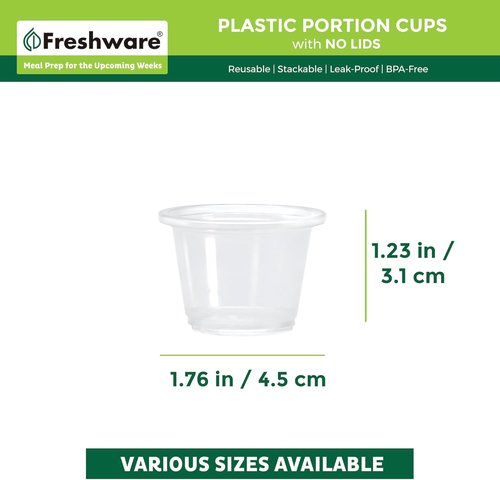 Freshware Plastic Portion Cups - 1 Ounce, 250 Count | Ideal for Meal Prep, Dipping Sauces & Jello Shots