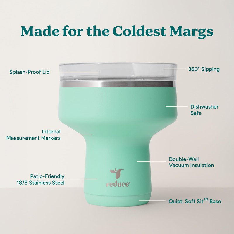 REDUCE Saltini 16 oz Cocktail Tumbler - Insulated Margarita Tumbler with Lid - Keeps Drinks Cold for 10 Hours - 360 Sippable Martini Glass Alternative - Shatterproof, Perfect for Parties - Saltwater