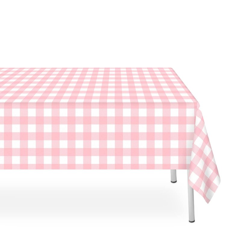 LIKAJON 2 Pack Pink and White Checkered Tablecloth, Pink Plastic Table Cloths for Parties Disposable, 54x108 in Waterproof Rectangular Pink Gingham Camping Tablecloth for Birthday, Party, Baby Shower