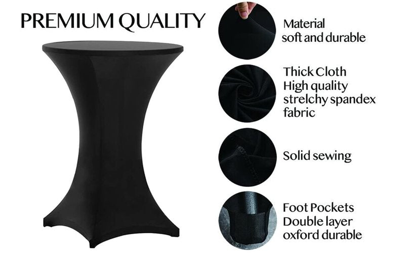Tina's 4 Pack 30x42 Inch Highboy Spandex Cocktail Table Covers, Black, Fitted Stretch Cocktail Table Tablecloth for Round Tables