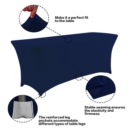 IVAPUPU 2 Pack 6FT Table Cloth for Rectangular Fitted Events Stretch Jean Blue Table Covers Washable Spandex Tablecloth Protector for Party, Wedding, Cocktail, Banquet, Festival
