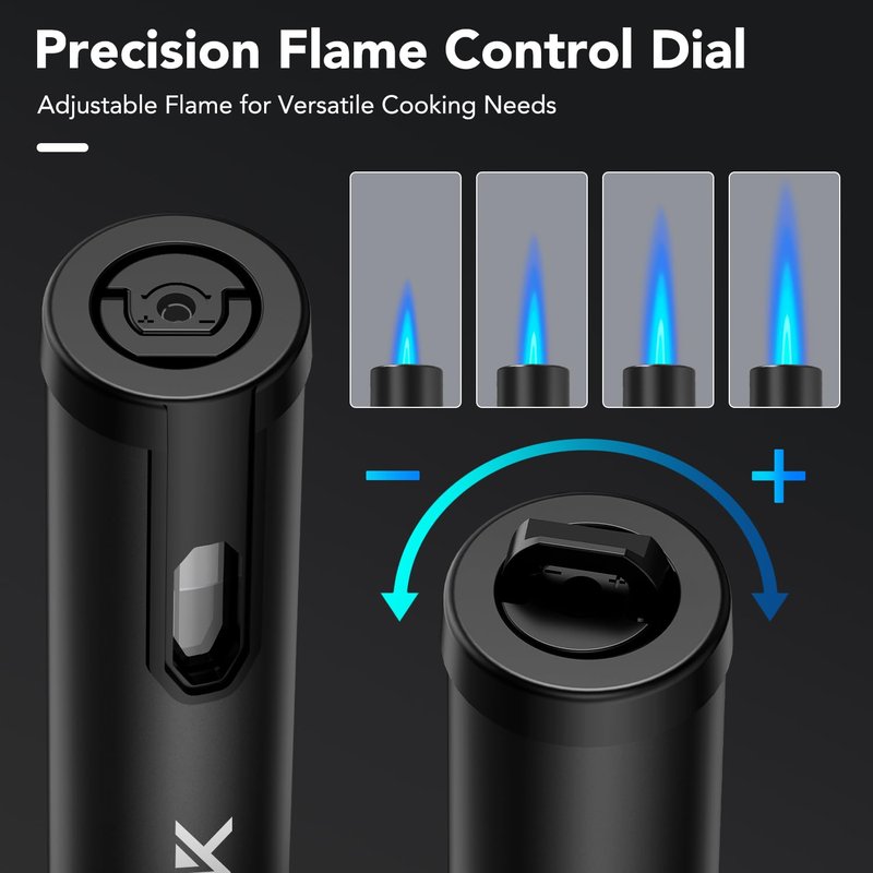 TBTeek 2 Pack Torch Lighters, Refillable Butane Lighter with Safety Lock & Continuous Flame, Visible Fuel Window, Adjuatable Jet Flame Lighter for Candle, BBQ, Fireplaces, Black(Butane Not Included)