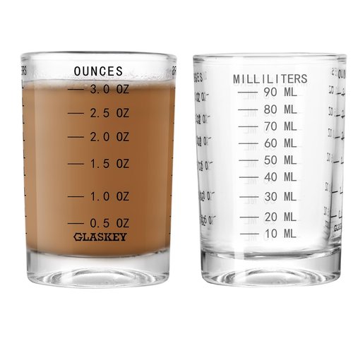 GLASKEY 2 Pack Shot Glass Measuring Cup Set,3 oz/90ML Liquid Heavy High Espresso Glass Cup,Dishwasher Safe,Measurement of Dry and Liquid Ingredients(Black)