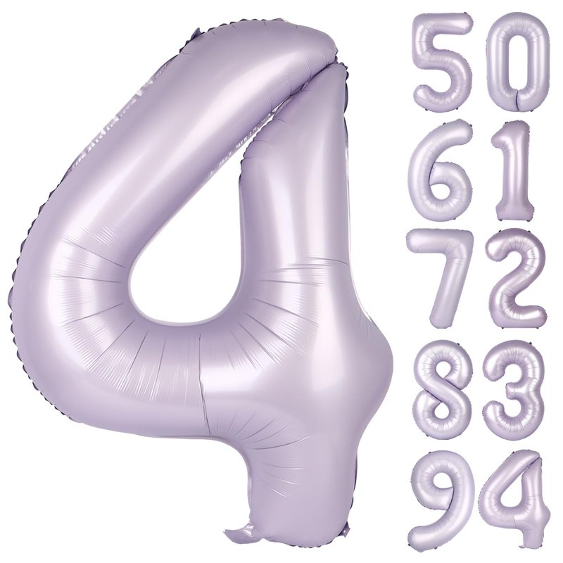 Lilac 4 Balloon, Number Balloons 40 Inch, Lavender 4th Birthday Decorations for Girls Four Large Numbers for Party Decor, Number 4 Balloon