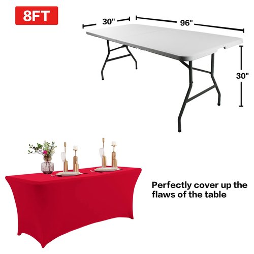 IVAPUPU 4FT Table Cloth for Rectangular Fitted Events Stretch Red Table Covers Washable Cover Spandex Tablecloth Protector for Party, Wedding, Cocktail, Banquet, Festival