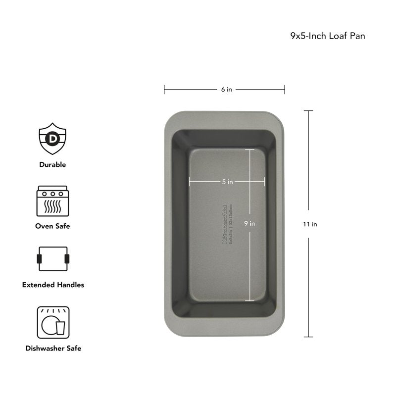 KitchenAid Nonstick Swiss Engineered Aluminized Steel Loaf Pan, Dishwasher Safe, 9 x 5 Inch, Contour Silver