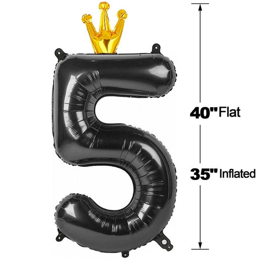Black 5 Balloon, 40 Inch Number Balloon, Black and Gold Party Supplies, 5th Birthday Balloon Decorations, 5 15 25 35 50 Number Balloons, Number 5 Balloon.