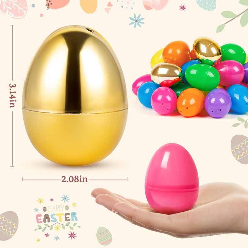 Duchong 36 Count 3.15" Plastic Easter Eggs, 30 Pcs Empty Suprise Eggs 6 Pcs Golden Eggs Bulk, Fillable Eggs with Hinge for Easter Hunt, Basket Stuffers Fillers, Easter Party Favor Decorations
