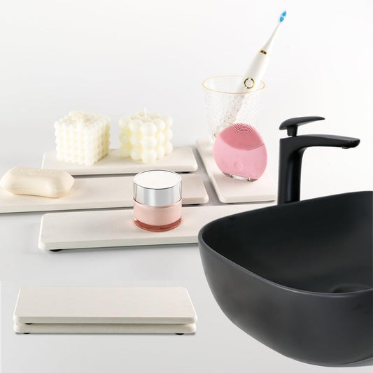 NiuYichee 2 Pcs Water Absorbing Stone Trays, Kitchen/Bathroom Sink Soap Dish, Diatomite Tray Used for Hand Soap & Cosmetic Bottles in The Modern Home, 3.15" W x 8.7" L, White