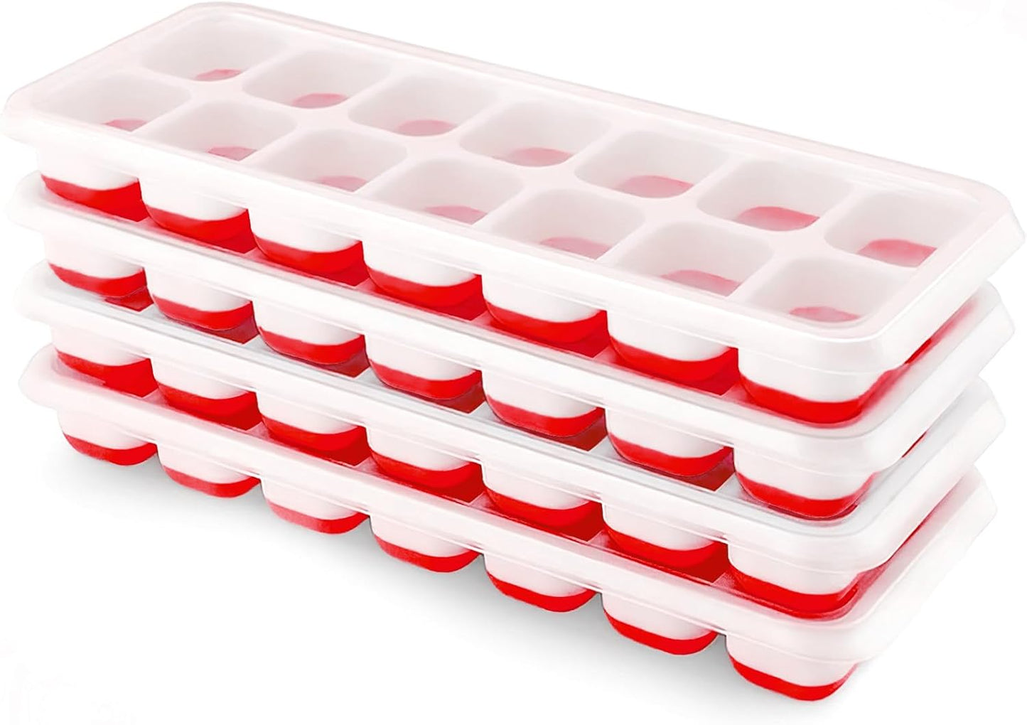 Airabc Silicone Ice Cube Trays - 4 Pack Easy-Release Design with Removable Lid | BPA Free & Stackable