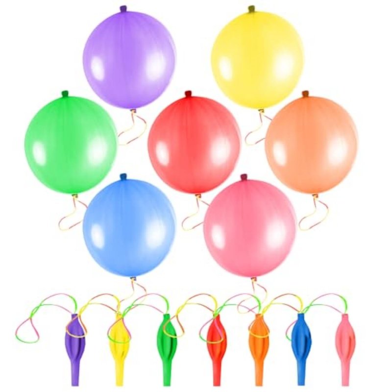 Punch Balloons 26Pcs, Colorful Punching Balloons Heavy Duty, Bounce Balloon with Rubber Band Handle for Ourdoor Games Birthday Party