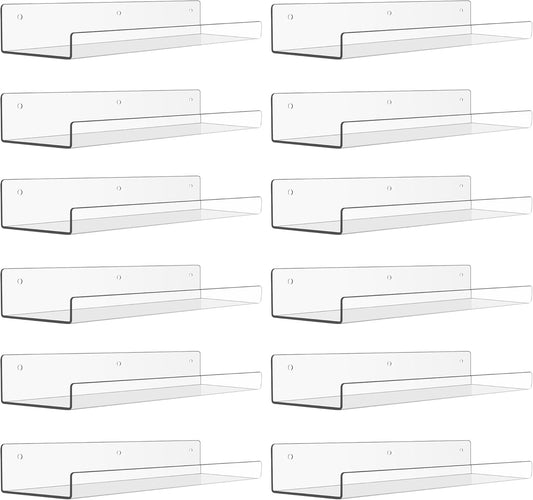 Upsimples 12 Pack Acrylic Shelves - Clear Wall Organizer for Figures, Toys, Perfume & Kids Books