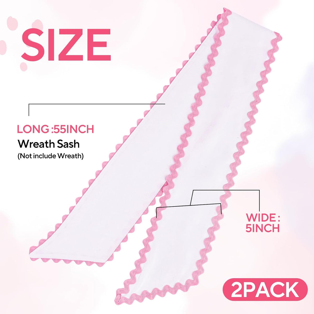 Skiennix Scalloped Wreath Sash - Elegant Ruffle Ribbon Bow for Front Door Decor | 2 Pcs Set in White & Pink