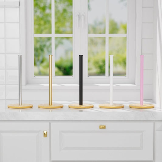 CHIKESI Wooden Paper Towel Holder Countertop, Black,Non-Slip Base, Stainless Steel, FreeStanding, Easy Install, Durable, Ideal for Home,RV,Bathroom,Farmhouse Essentials Decor Accessories